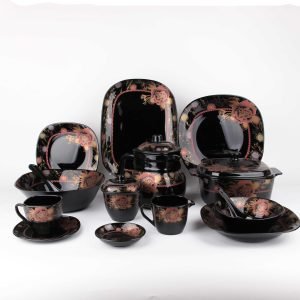 72PCS Dinner Set Black Glass Square